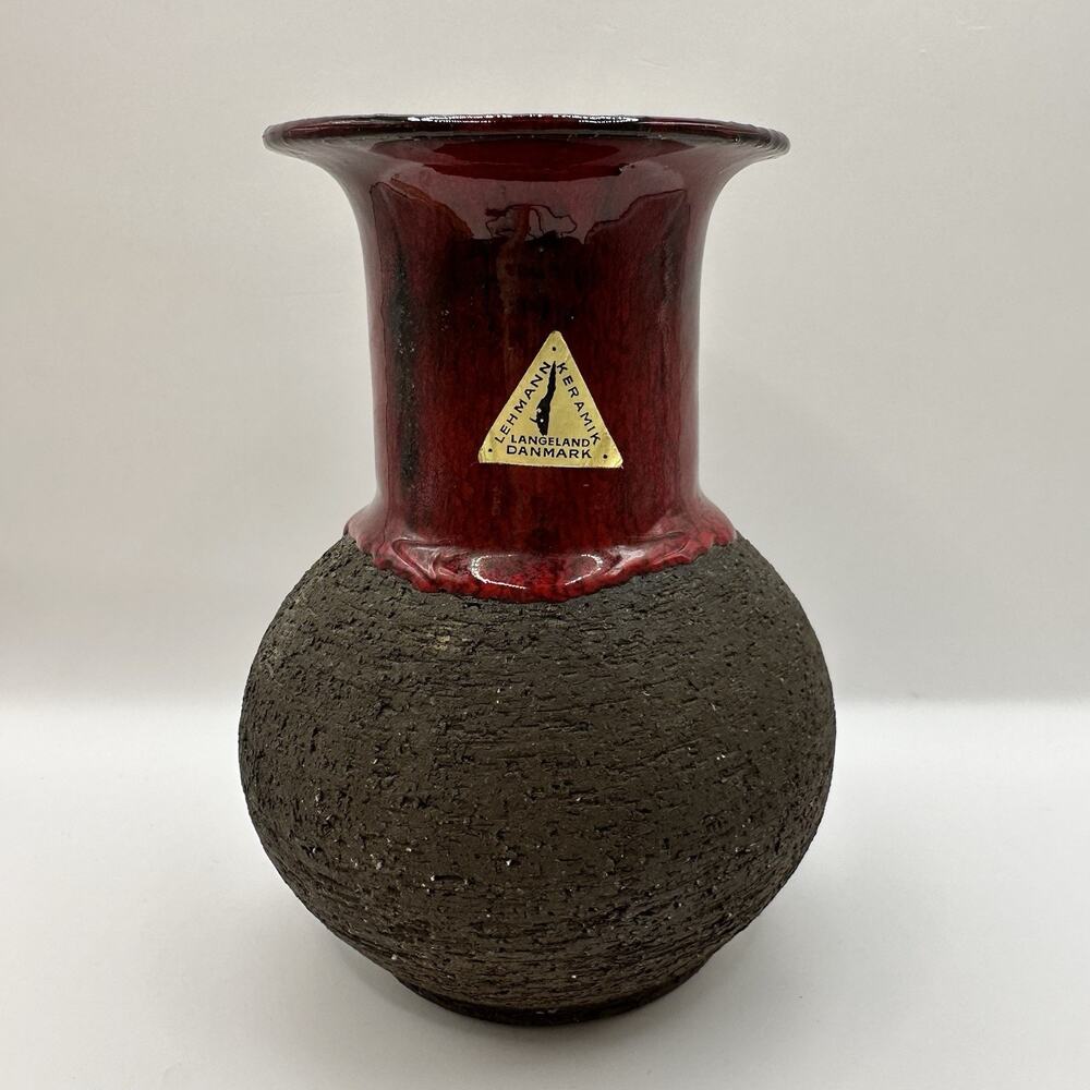 Lehmann Keramik Vase Fat Lava Mid Century Denmark Red Glaze Chamotte Fireclay